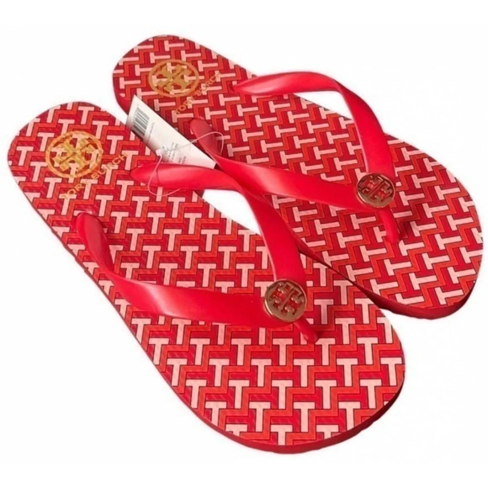 Tory Burch Classic T Zig Zag Chevron Preppy Herringbone Thong Flip Flop Sandals